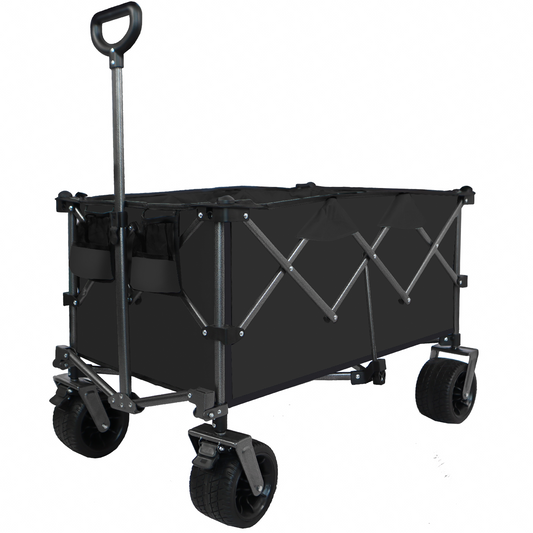 Heavy-Duty 360lb Capacity Foldable Utility Wagon – All-Terrain Quiet Wheels, Adjustable Handle & Cup Holders for Camping, Gardening, Picnic, Sports, and Shopping, black