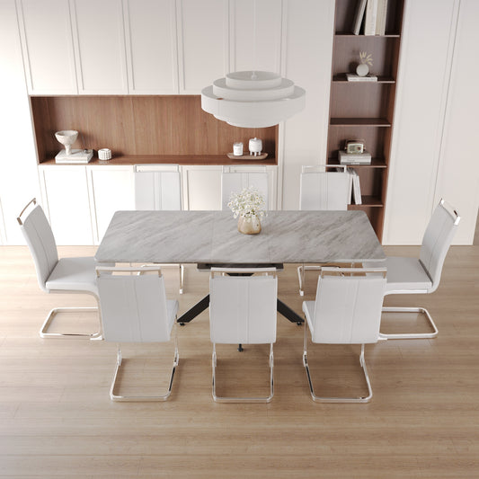 62.4' extendable 78.15' dining Table Set for 6-8 Person for Dining Room,C-shaped Tube Soft padded armless dining chair and Very large Dining Room Table Kitchen Table Chair Set with metal Legs