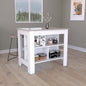 Kitchen Island, Kitchen Table 35' H, Three Open Storage Shelves, Four Legs, White / Light Gray