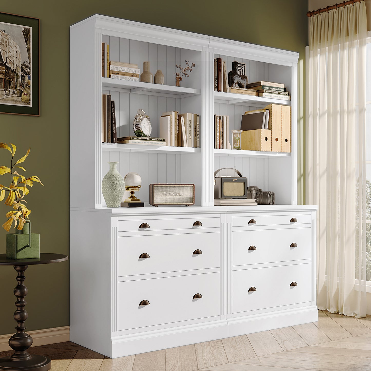 83.4'Tall Bookshelf Suite,Modern Bookcase Suite with LED Lighting, Drawers and Open Shelves,2-Piece Set Storage Bookshelf for Living Room,Home Office,White