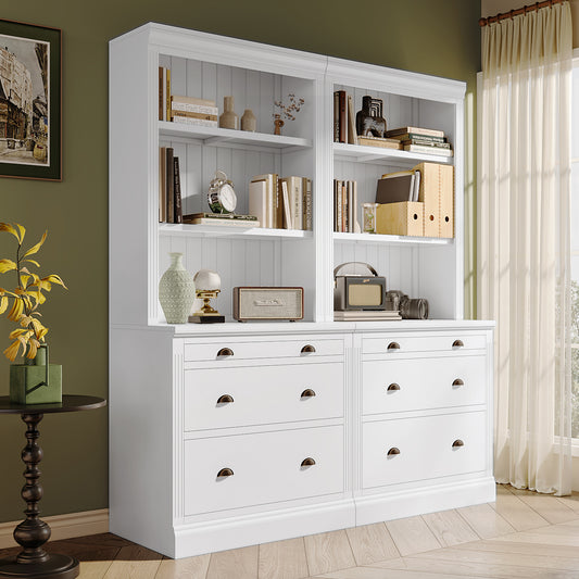 83.4'Tall Bookshelf Suite,Modern Bookcase Suite with LED Lighting, Drawers and Open Shelves,2-Piece Set Storage Bookshelf for Living Room,Home Office,White