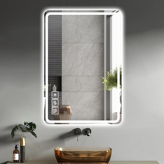 40*24 Inch LED Bathroom Mirror Vanity Mirrors with Front Lights Wall Mounted Anti-Fog Frameless Make Up Mirror with Light 5 mm Copper-Free Silver Mirror Horizontal or Vertical