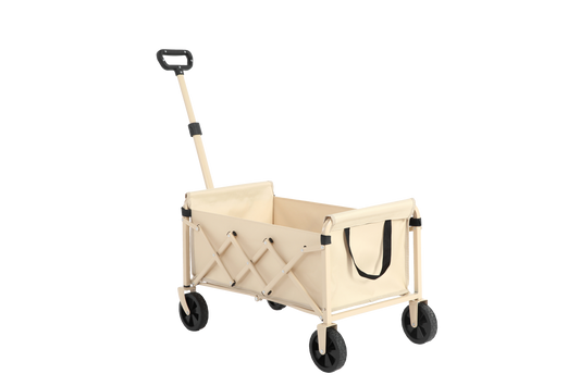 Lightweight Portable Heavy Duty Folding Beach Wagons with Wheels - Outdoor Utility Carts for Grocery, Camping, Shopping, Sports, Garden with Large Capacity-Beige