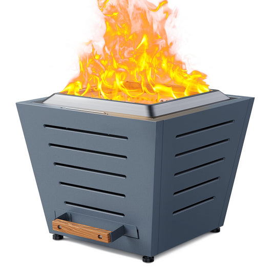 25 Inch Smokeless Fire Pit Stainless Steel Wood Burning Fireplace Portable Outdoor Fire Pit Patio Smokeless Firepit with Pull-Out Ash Tray and Handles, Haze Blue