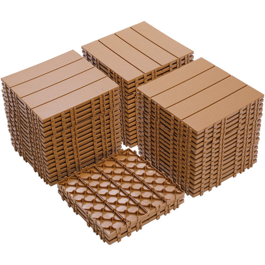 Plastic Interlocking Deck Tiles, 12.00'x12.00'(Pack of 44), Patio Flooring Outdoor Waterproof All Weather Use for Garden Poolside Front/Back Yard, Burlywood