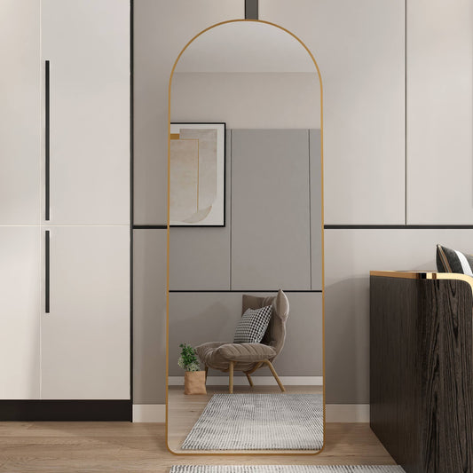The 3rd generation aluminum alloy metal frame arched floor mounted wall mirror, upgraded in quality, bathroom makeup mirror, bedroom entrance, clothing store, gold 65 '* 23 'W1151121956
