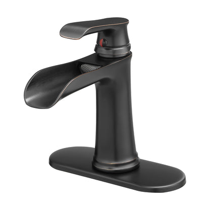 Sink Faucet With Deck Plate Waterfall ORB with Pop Up Drain and Supply Lines Bathroom faucets for Sink 1 Hole One Handle Faucets Vanity Bath Mixer Tap