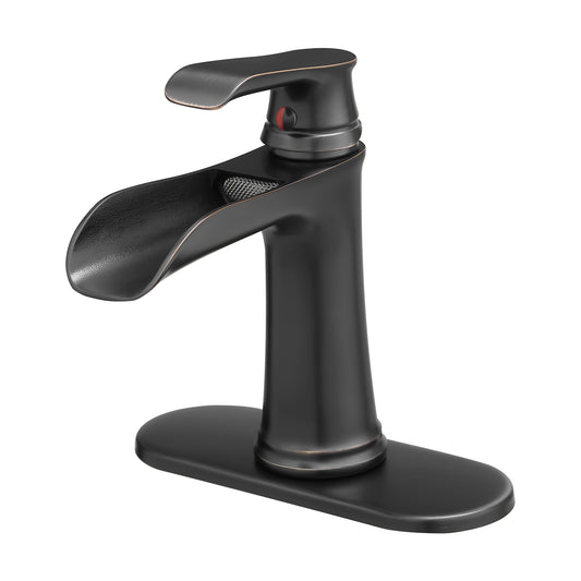 Sink Faucet With Deck Plate Waterfall ORB with Pop Up Drain and Supply Lines Bathroom faucets for Sink 1 Hole One Handle Faucets Vanity Bath Mixer Tap