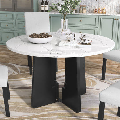 Round Dining Table for 4, 43-Inch Faux Marble Top, Mid-Century Modern Round Dining Table for Cafes, Restaurants, Bars, Home Offices and Conference Rooms (Black)