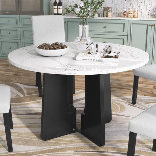 Round Dining Table for 4, 43-Inch Faux Marble Top, Mid-Century Modern Round Dining Table for Cafes, Restaurants, Bars, Home Offices and Conference Rooms (Black)
