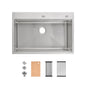 Stainless Steel Kitchen Sink, 33″x22″ Single Bowl, Overmount Handmade Sink in Brushed, with Cutting Board, Colander, SS-BR01D-332208