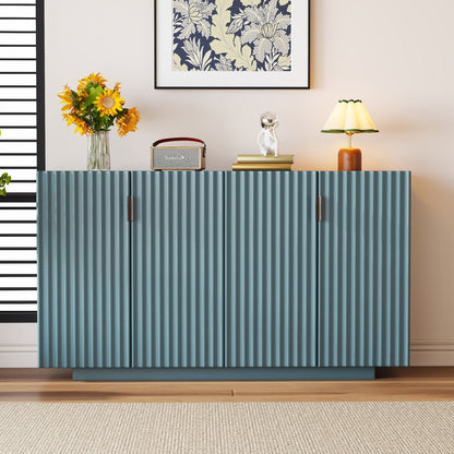 TREXM Buffet Cabinet with Storage, Sideboard Cabinet with Ample Storage Space,4 Fluted Doors Credenza Storage Cabinet with Adjustable Shelves for Dining Room and Living Room (ANTIQUE BLUE)
