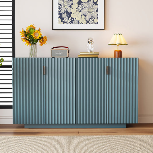 TREXM Buffet Cabinet with Storage, Sideboard Cabinet with Ample Storage Space,4 Fluted Doors Credenza Storage Cabinet with Adjustable Shelves for Dining Room and Living Room (ANTIQUE BLUE)