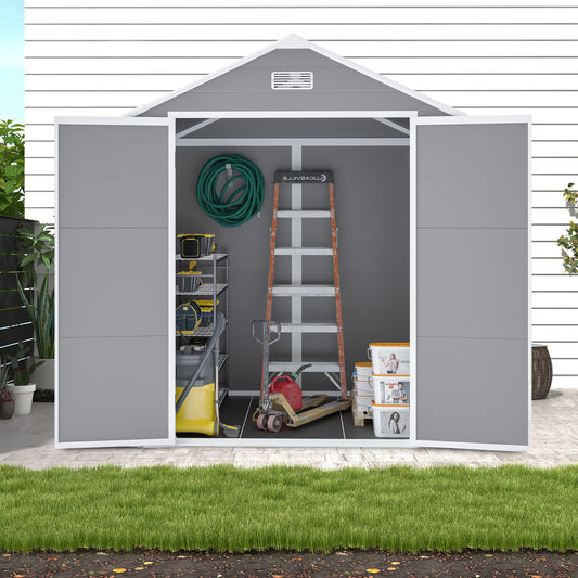 Campcraft 6*5ft resin storage shed, high quality pp material, strong structure, waterproof, rust and UV proof, large storage space, 12mm thick pp board, HD window lighting