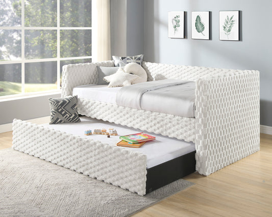 Beautiful 1pc Modern Daybed  Armrest Pull Out Trundle Bedroom Living Room Furniture White Dove Textured Finish Furniture