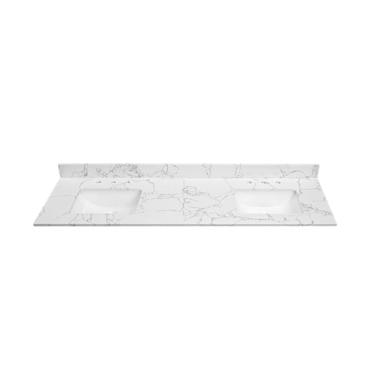 73'x 22' bathroom stone vanity top lightning white with undermount ceramic sink and 3 faucet hole with backsplash