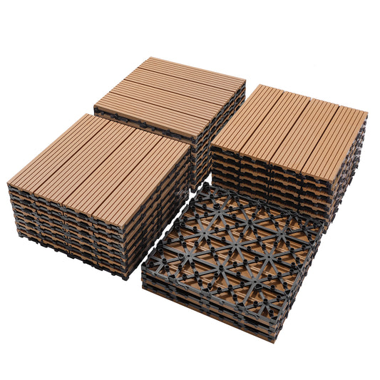 Wood Plastic Composite Deck Tiles Set of 20, Sustainable Composite Decking Resist Rust, Water, Weather, Easy to DIY & Maintain, Ideal for Patios, Balconies, Rooftops, Burlywood