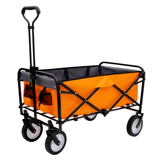 Collapsible Foldable Wagon Cart with strapping system Beach Wagon Utility Cart Utility Wagon Grocery Cart for for Camping Shopping Sports Gardeing Fishing Supports 360lbs All-Terrain Wheels orange