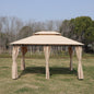13x10 Outdoor Patio Gazebo Canopy Tent With Ventilated Double Roof And Mosquito net(Detachable Mesh Screen On All Sides),Suitable for Lawn, Garden, Backyard and Deck,KHAKI Top