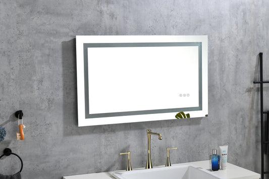32*24 LED Lighted Bathroom Wall Mounted Mirror with High Lumen+Anti-Fog Separately Control+Dimmer Function