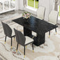 Table and chair set.Black Marble Pattern MDF Dining Set - 63'x35.4' with 4 White and dark gray spliced PU Chairs With a Widened Backrest Design.Giving you a luxurious feel.