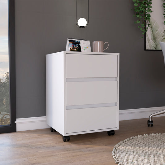 Artemisa 3 Drawer Filing Cabinet, Four Casters, Superior Top -White