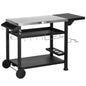 Outsunny Outdoor Grill Cart with Foldable Side Table, 46' x 21.75' Multifunctional Stainless Steel Pizza Oven Stand with Three-Shelf, Movable Food Prep Table on Wheels, Black