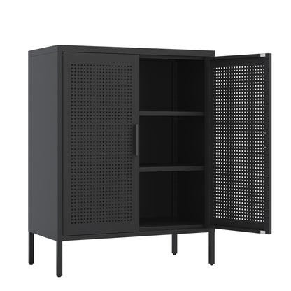 NO LOCK, Metal Storage Cabinet with 2 Doors and 2 Adjustable Shelves, Steel Storage Cabinet, Metal File Cabinet for Home Office School Gym, Black
