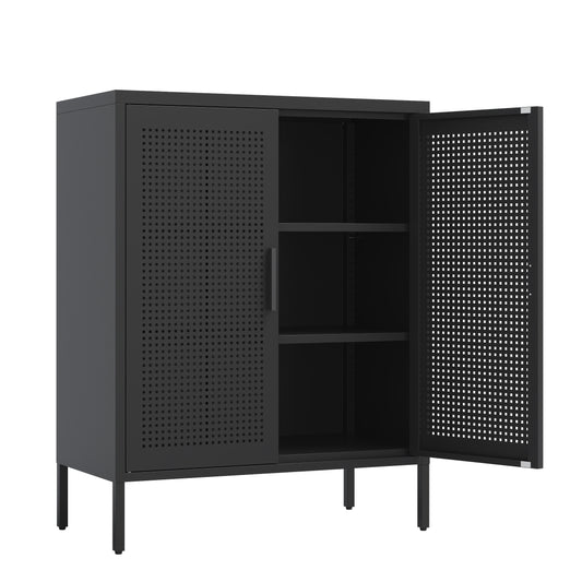 NO LOCK, Metal Storage Cabinet with 2 Doors and 2 Adjustable Shelves, Steel Storage Cabinet, Metal File Cabinet for Home Office School Gym, Black
