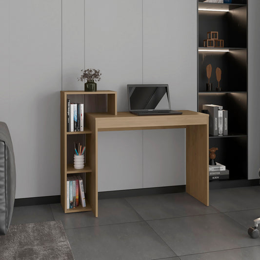 Britt 43' Wide Four Shelves Writting Desk, Home Office, Living Room, Gamer Desk Natural Oak
