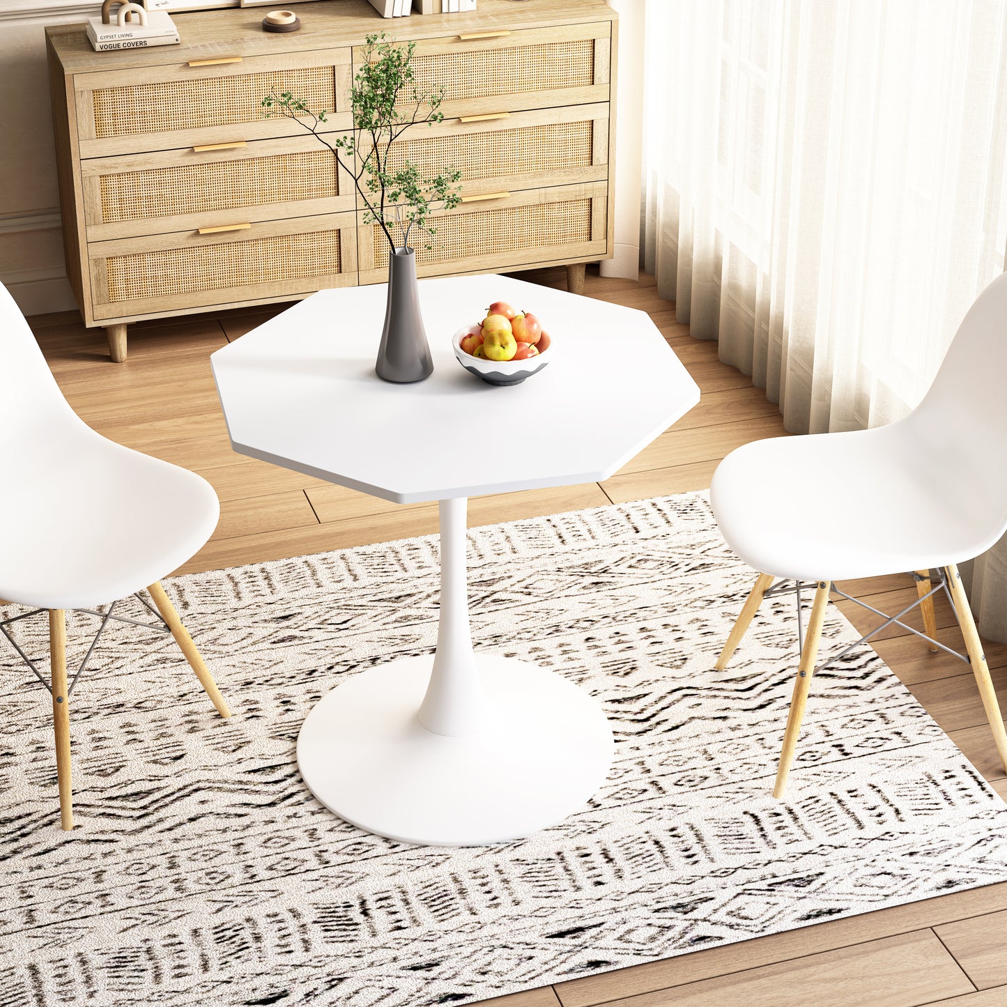 31.50'Modern Octagonal Coffee Table with MDF Table Top,Metal Base, for Dining Room, Kitchen, Living Room,White