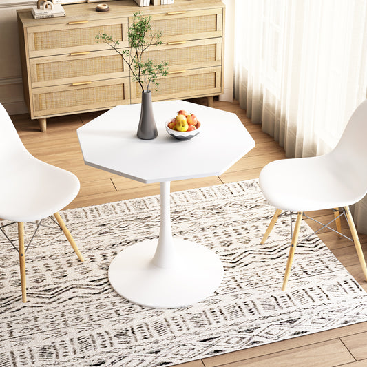 31.50'Modern Octagonal Coffee Table with MDF Table Top,Metal Base, for Dining Room, Kitchen, Living Room,White
