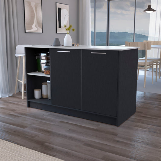 Mercury Kitchen Island with spacious Countertop, Double Door Cabinets, and 2 Open Storage Shelves