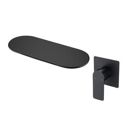 Wall Mount Bathtub Faucet Matte Black Single Handle Modern Bathroom Sink Faucet with Rough in Valve High Flow Filler Waterfall Tub Spout