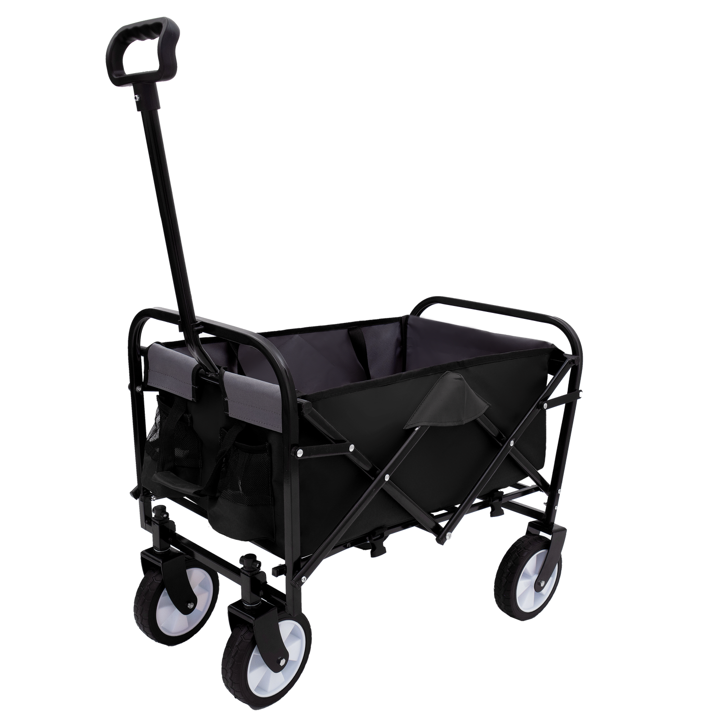 Minimeetall Strap Collapsible Foldable Wagon Cart with strapping system, Beach Wagon , Utility Cart , Utility Wagon Grocery Cart for Camping Shopping Sports Gardeing Fishing Supports 225lbs black