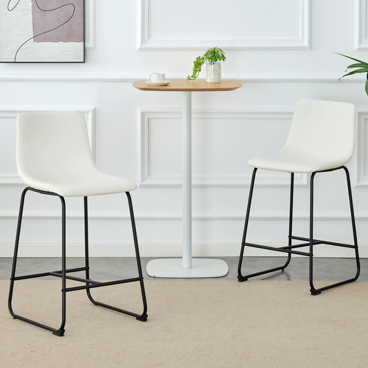 A set of 2 Modern Minimalist Style PU Material Bar Stools -White, suitable for kitchen, bar, and modern home design, with product dimensions of 17.7*14.5*37 inches.