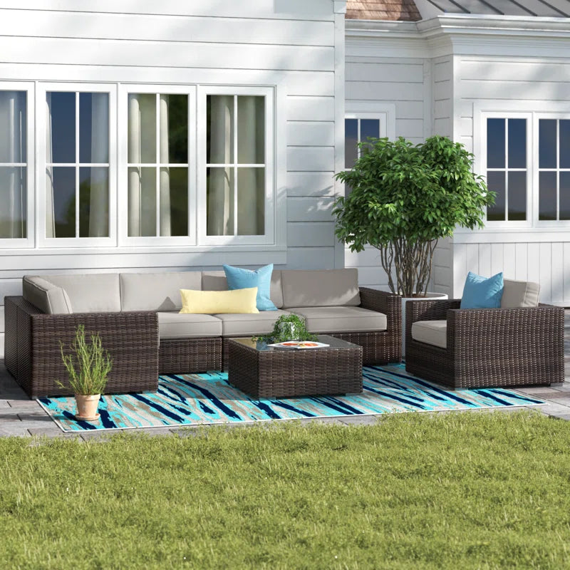5-Person Wicker Seating Group with Cushions  Fully Assembled, No Assembly Needed
