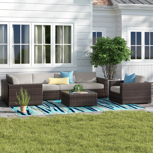 5-Person Wicker Seating Group with Cushions  Fully Assembled, No Assembly Needed