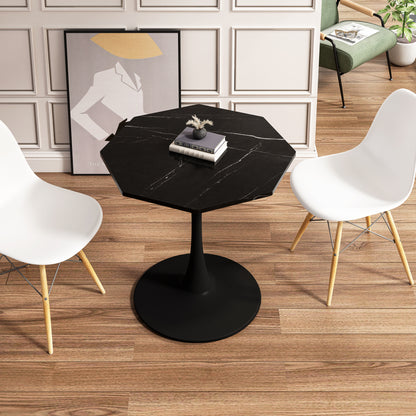 31.50'Modern Octagonal Coffee Table with Printed Black Marble Table Top,Metal Base, for Dining Room, Kitchen, Living Room