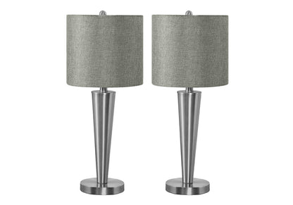 Lighting, Set Of 2, 24'h, Table Lamp, Usb Port Included, Nickel Metal, Grey Shade, Contemporary