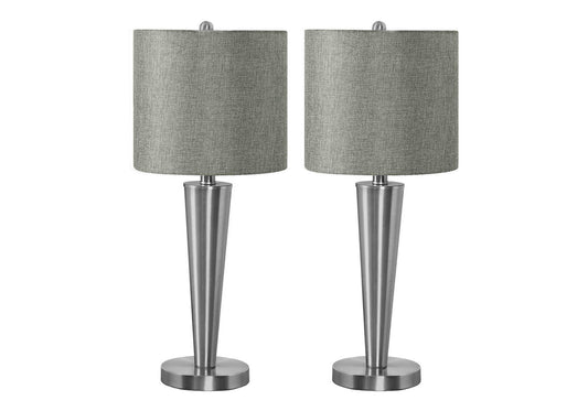 Lighting, Set Of 2, 24'h, Table Lamp, Usb Port Included, Nickel Metal, Grey Shade, Contemporary
