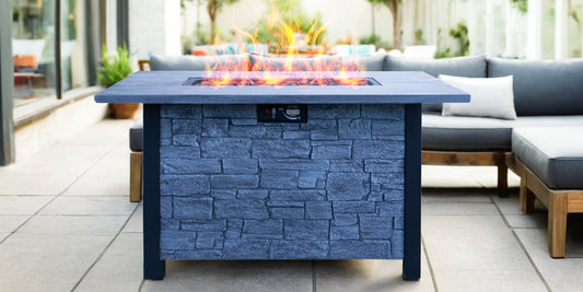44' W x 25' H Outdoor Patio Propane Gas Fire Pit Table - 50,000 BTU High-temperature-resistant carving process for environmentally friendly materials with the effect of cultured stone