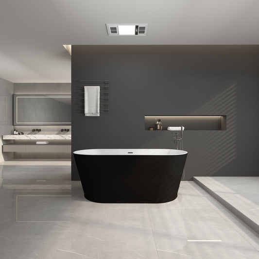 59' Acrylic Freestanding Bathtub, Stand Alone Soaking Tub, Glossy Black Acrylic, Toe-tap Chrome Drain, cUPC Certified