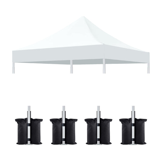 10x10 Canopy Replacement Top for Pop Up Canopy Tent and 4PC Pack Canopy Weight Bag(only cover and 4pcs sandbag not include frame) White