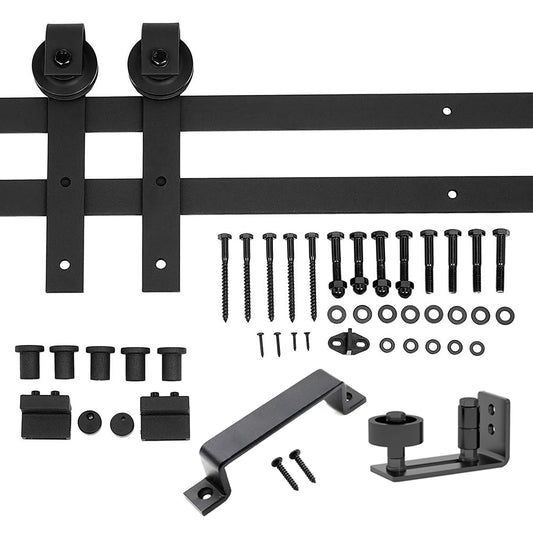 CRAZY ELF 6.6FT Heavy Duty Sturdy Sliding Barn Door Hardware + Adjustable Floor Guide Wall Mount Roller + Pull Handle, J Shape Hangers, Smoothly and Quietly, Easy to Install, Fit 24'-36' Width Door.