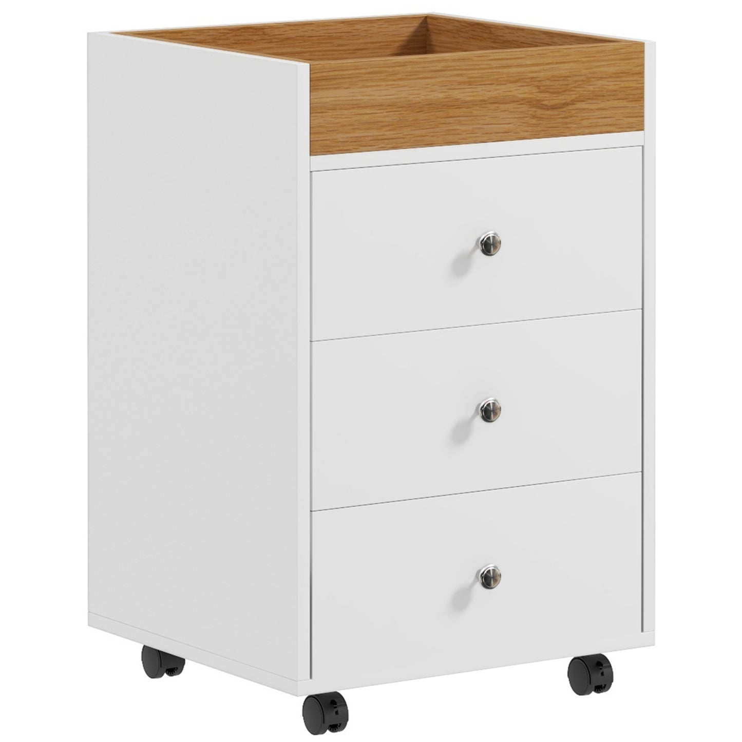 HOMCOM 3 Drawer Home Office Storage Cabinet, Office Drawer on Wheels with Removable Tray, Under Desk Printer Stand with Storage, White