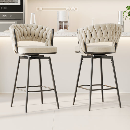 360°Swivel Bar Chairs set of 2, equipped with soft cushioned backrest counter stool, metal leg modern luxury kitchen chair, suitable for family dining, kitchen island