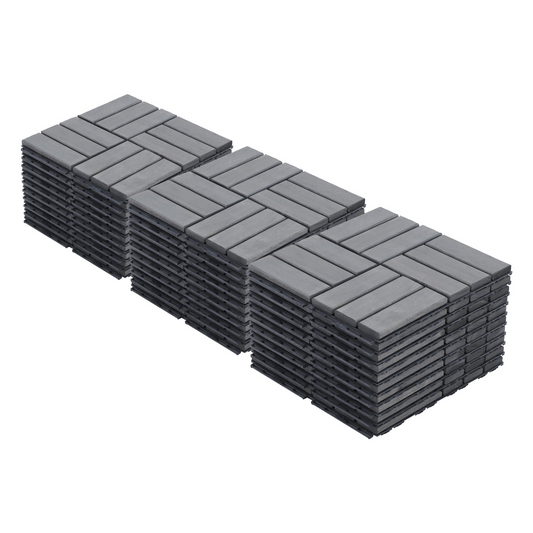 30 PCS Interlocking Deck Tiles Striped Pattern, 12' x 12' Square Light Gray Acacia Hardwood Outdoor Flooring for Patio, Bancony, Pool Side,...