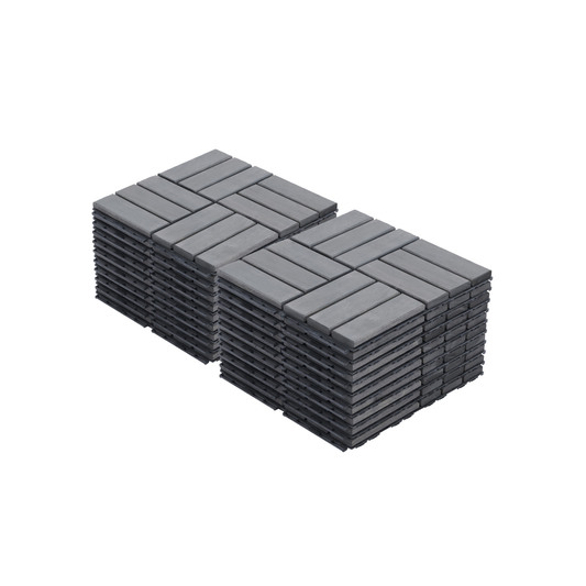 20 PCS Interlocking Deck Tiles Checker Pattern, 12' x 12' Square Light Gray Acacia Hardwood Outdoor Flooring for Patio, Bancony, Pool Side,...