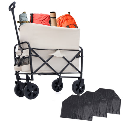 Minimeetall Multi-use Bag,Collapsible Foldable Wagon Cart Beach Wagon Heavy Duty Utility Cart Utility Wagon Grocery Cart for for Camping 3pcs plastic Liner bag /Cover , cream